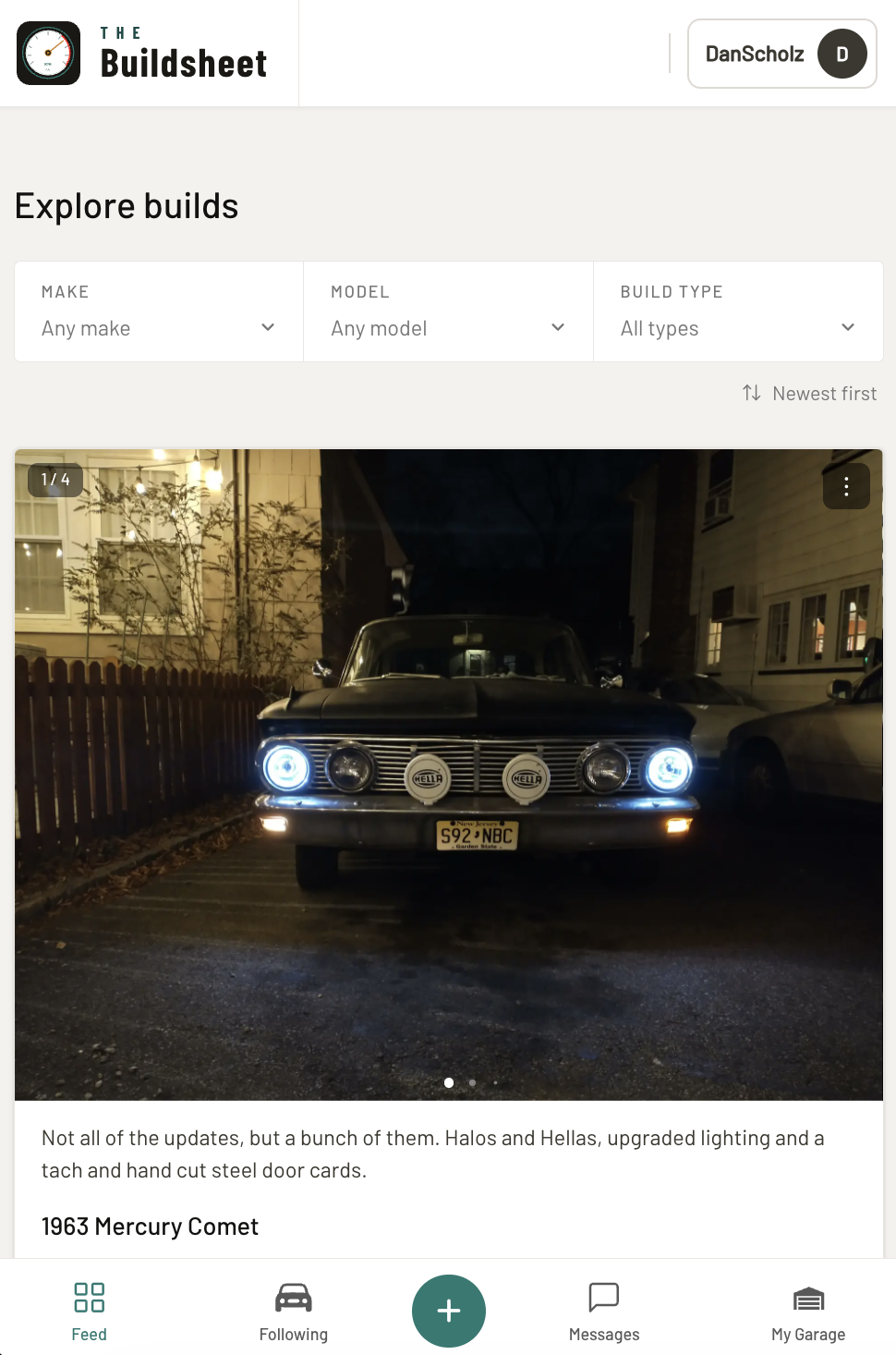 The Buildsheet — Explore builds feed on mobile